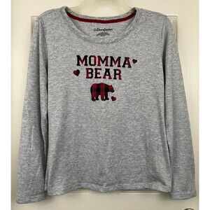 DEARFOAMS - Heather Gray "MOMMA BEAR" in Red Buffalo Plaid Pajama Top size S